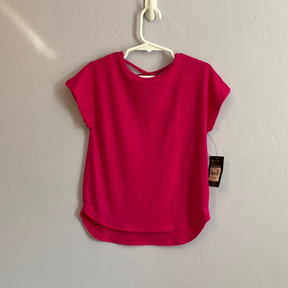 🆕 girls athletic works pink tee with cross cross back